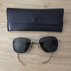 RARE AMERICAN OPTICAL  6 1/2" VINTAGE PILOT NAMED AVIATOR SILVER  SUNGLASSES